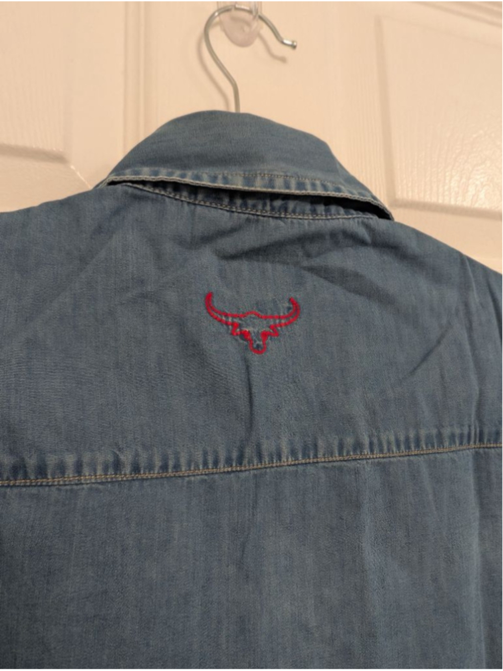 Buffalo Blue Denim Short Sleeve Casual Button Down Shirt M Western Cowboy Rodeo